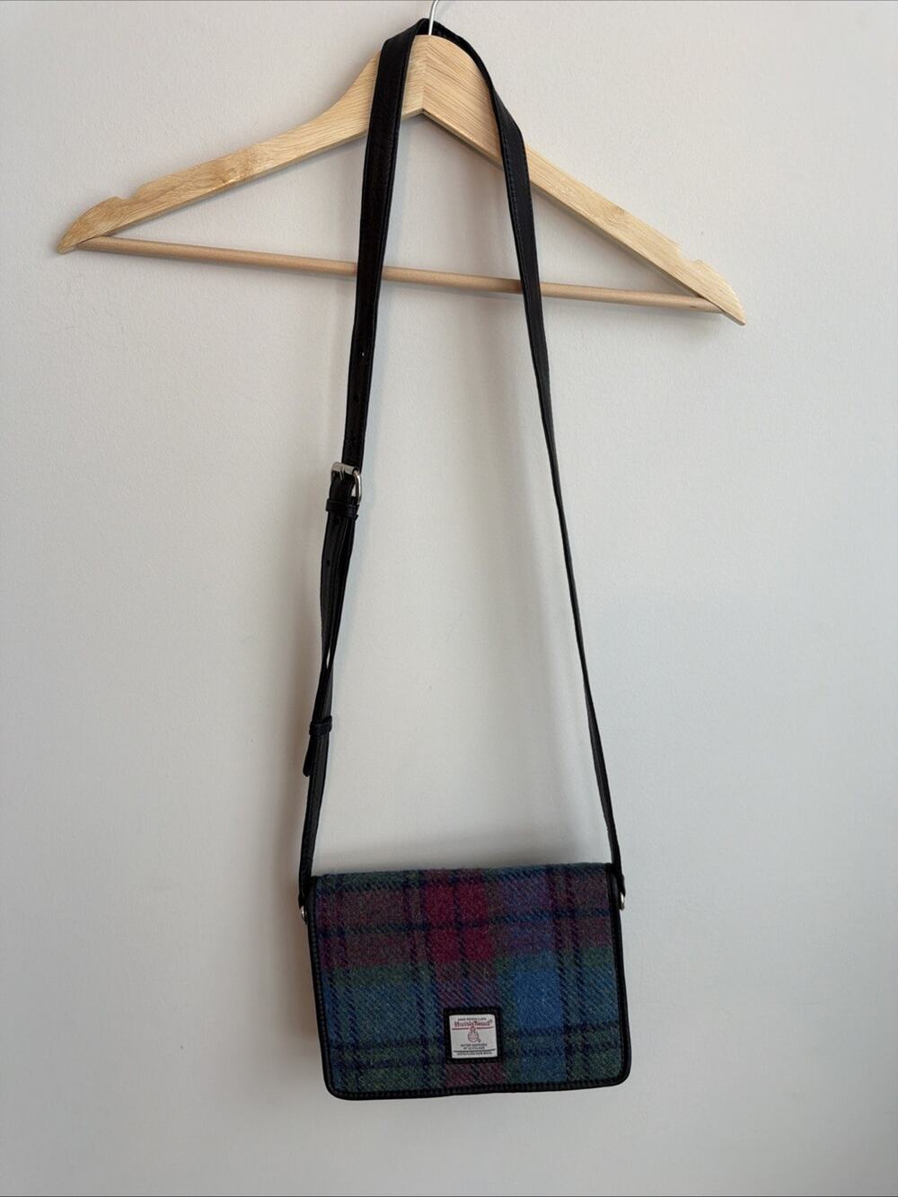 Harris Tweed Maccessori Vintage Plaid Handbag Crossbody Purse 100% Wool Leather